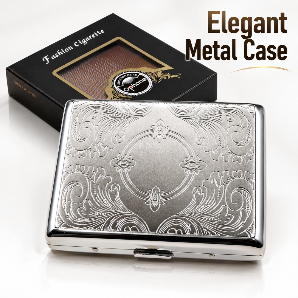 Men Accessories Usa - Stainless Steel Cigarette Box Embossed Portable