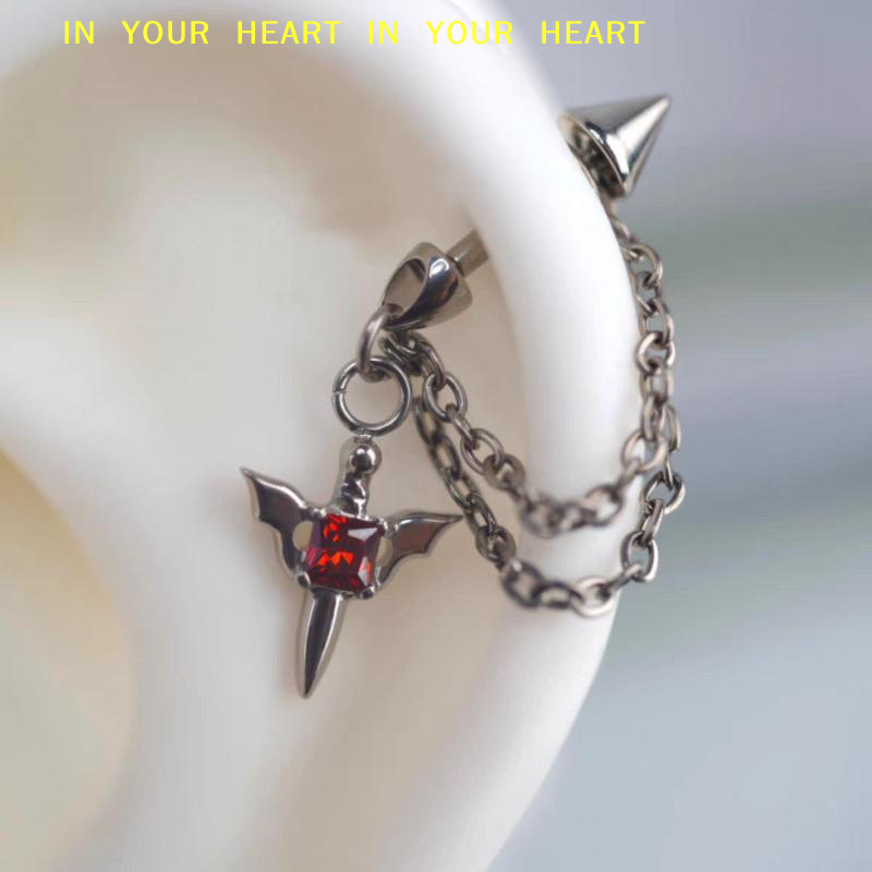 X Men Accessories - 【X】Red Zircon Wing Chain Piercing Earring
